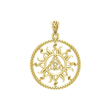 The Sun and Celtic Triquetra Solid Yellow Gold Pendant GPD5928 - Jewelry